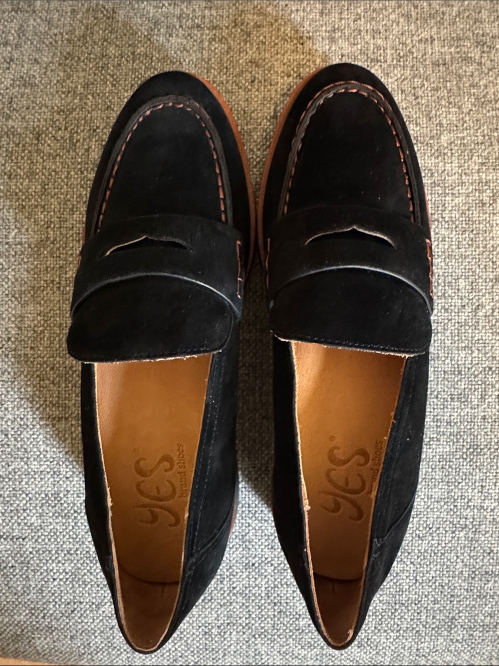 YesStyle Black Suede Penny Loafers with Brown Trim